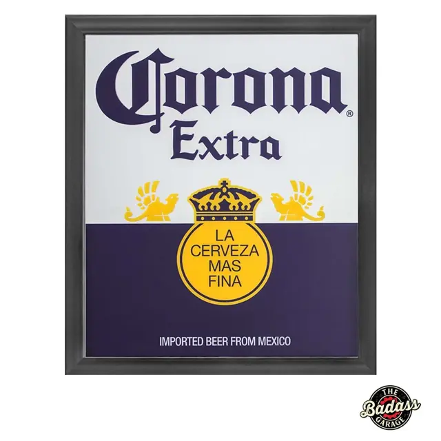 Corona Extra Label 14" Screenprinted Mirror - Blue and Yellow with Black Frame