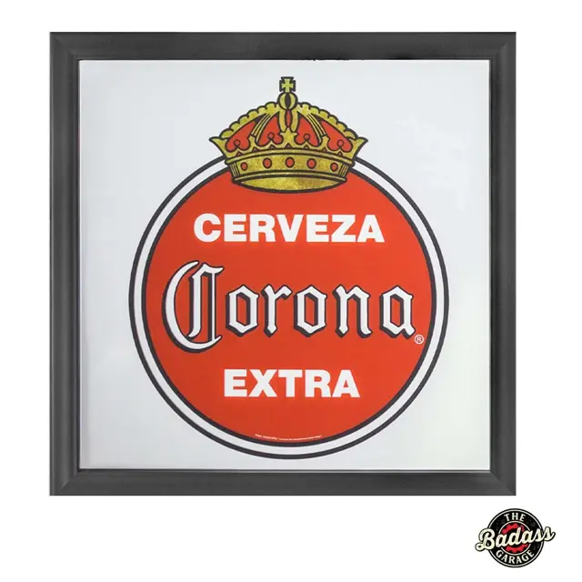 Corona Cerveza Vintage Logo 14" Screenprinted Mirror with Black Frame