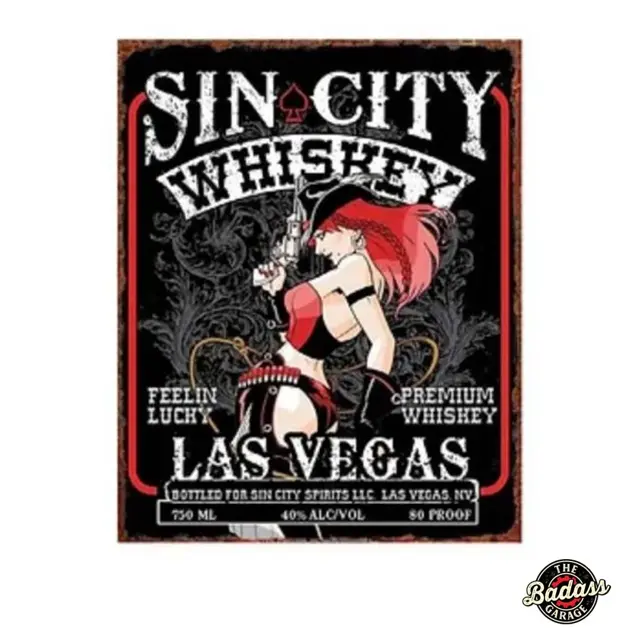 Sin City Whiskey 14" Screenprinted Mirror with Black Frame