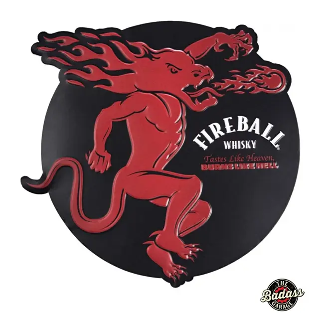 Fireball Cinnamon Shaped and Embossed Metal Sign