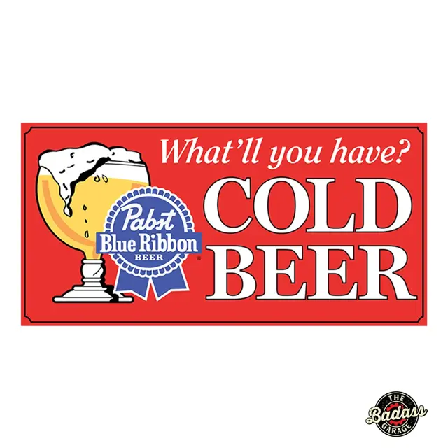 Pabst Blue Ribbon Cold Beer Flat Tin Sign