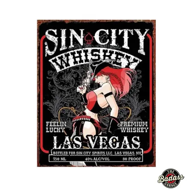 Sin City Whiskey Flat Rectangle Tin Sign