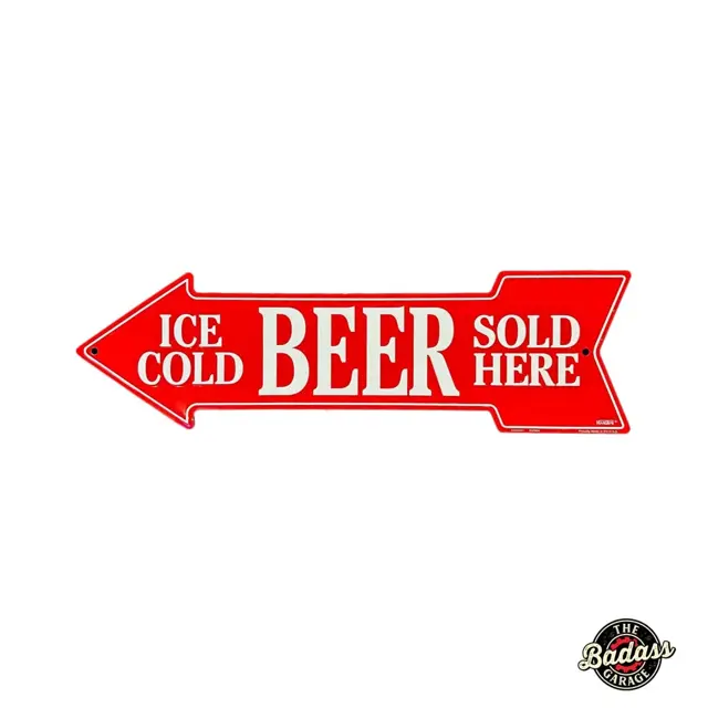 Ice Cold Beer Sold Here 20" Embossed Tin Arrow Sign
