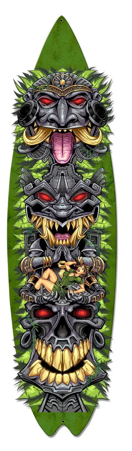 Tiki Totem Skateboard Plasma Cut Steel Sign 8"x34