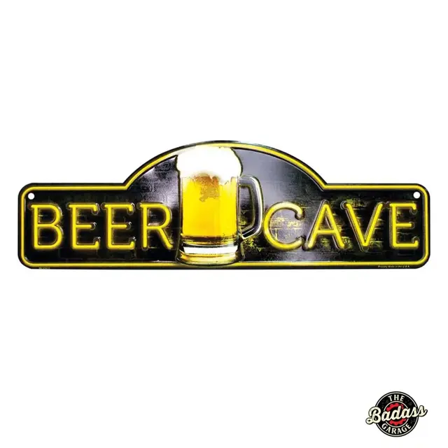 Beer Cave 18" Arched Top Embossed Tin Street Sign