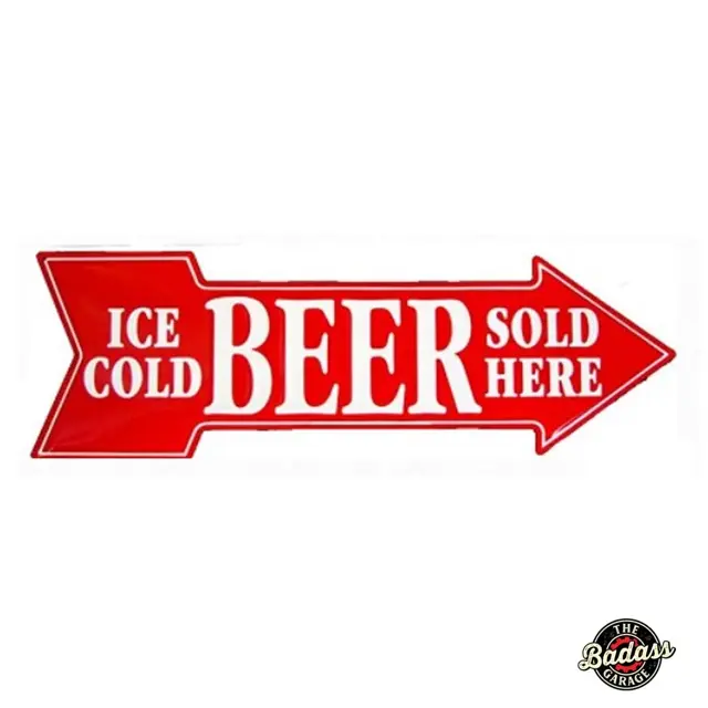 Ice Cold Beer Sold Here 27" Embossed Tin Arrow Sign