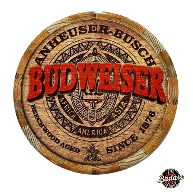 Budweiser Barrel Top 12" Round Metal Sign