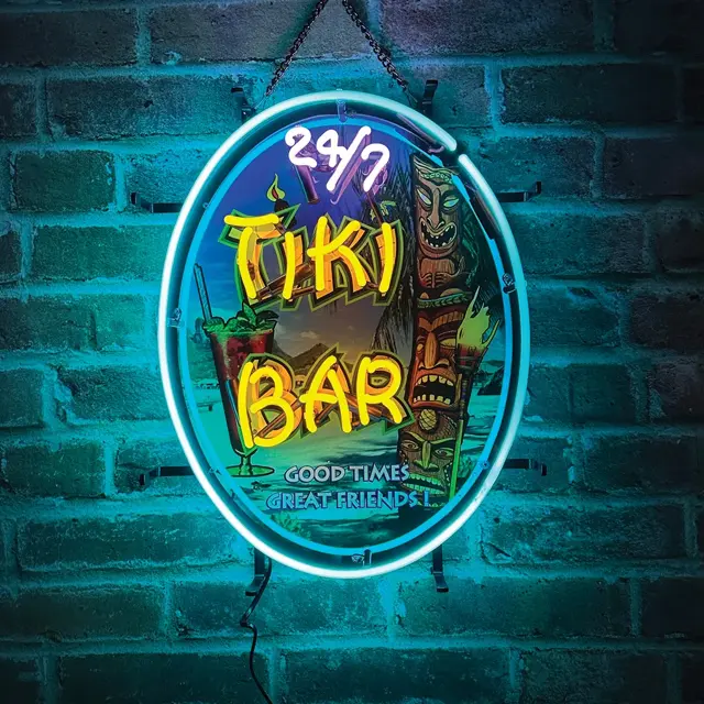 Tiki Bar 24/7 Neon Sign – 20" Tall with Printed Gloss Backplane