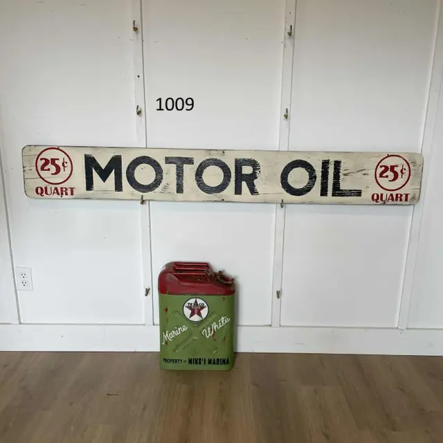 Motor Oil 25 Cent Qt Hand Painted Wood Sign