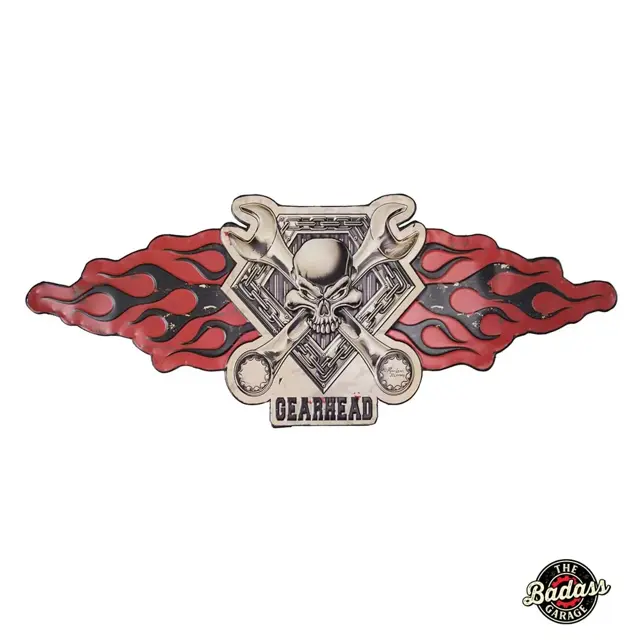 Gear Head Shaped and Embossed Metal Sign