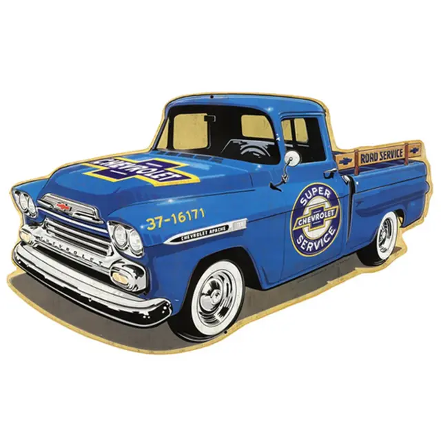 Chevrolet Service Truck Shaped and Embossed Metal Sign