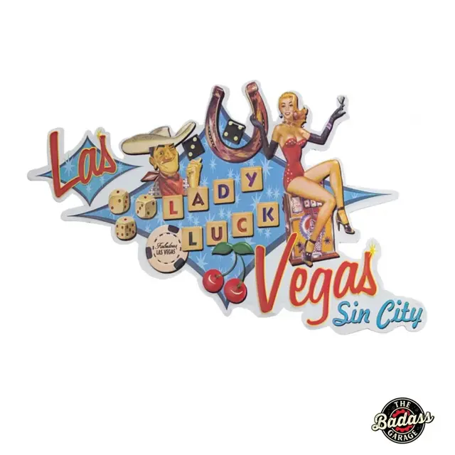 Lady Luck Shaped and Embossed Metal Sign