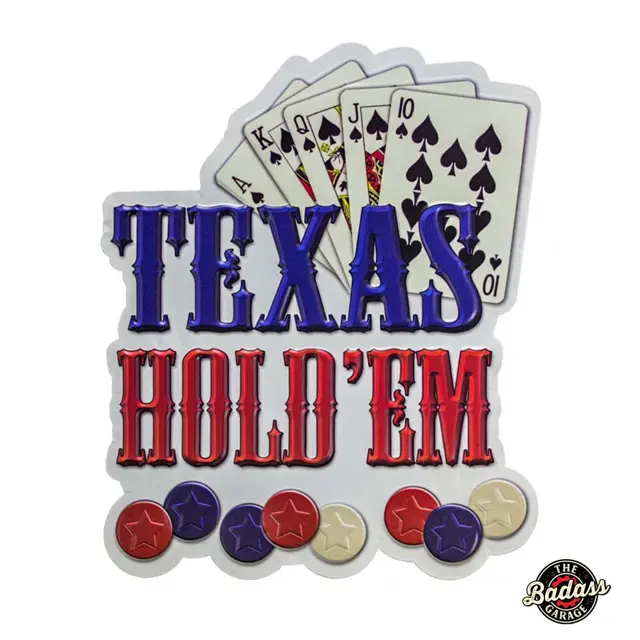 Texas Hold 'Em Shaped and Embossed Metal Sign
