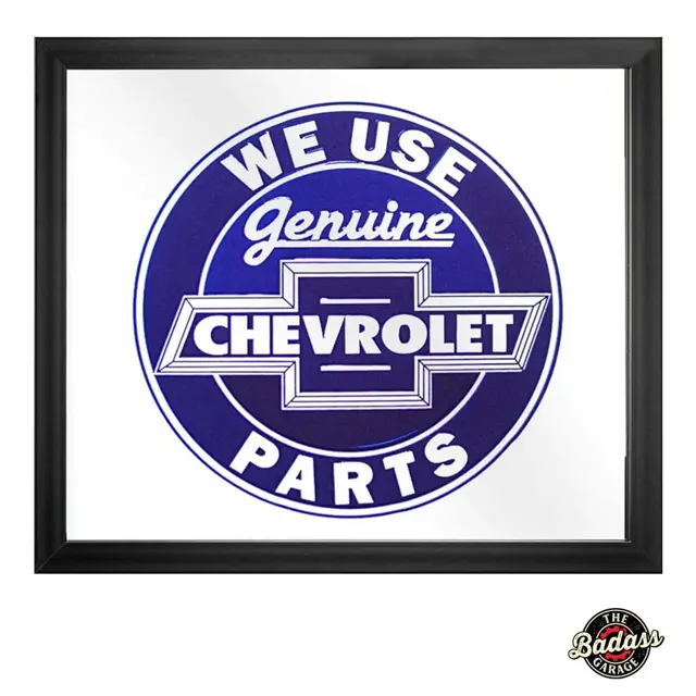 Chevrolet Genuine Parts Blue Logo 14" Screenprinted Mirror with Black Frame