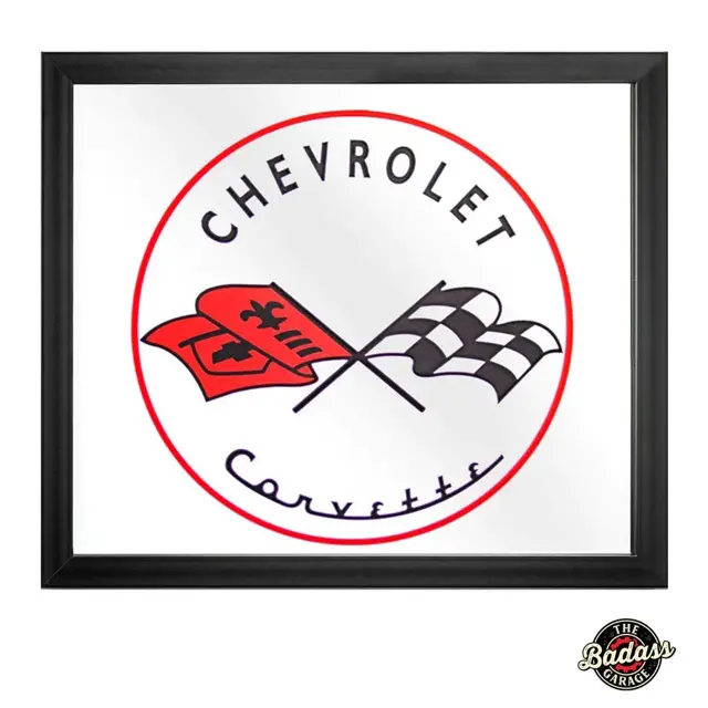 Chevy Corvette Flags 14" Screenprinted Mirror with Black Frame