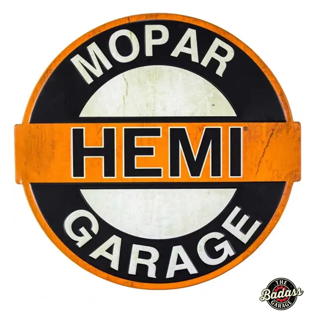Mopar Hemi Garage Shaped and Embossed Metal Sign