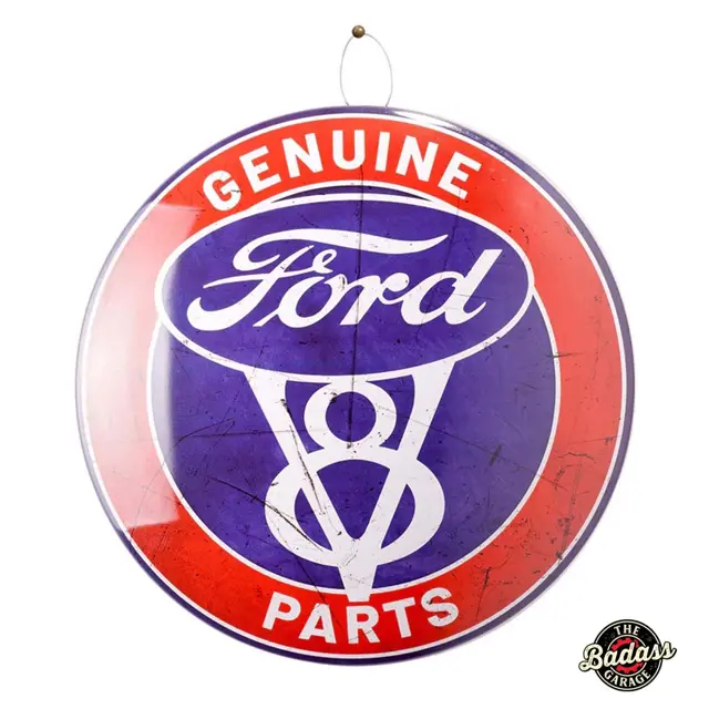 Genuine V8 Ford Parts Domed Metal Sign