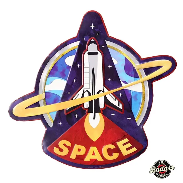 Space Rocket Shaped and Embossed Metal Sign