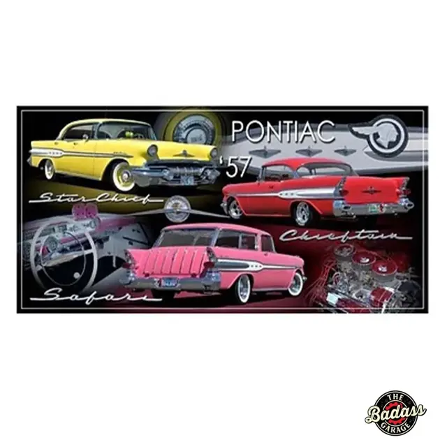 1957 Pontiac Collage Flat Rectangle Tin Sign