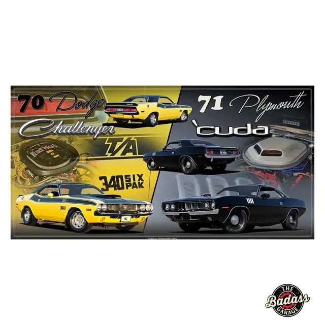 Challenger 'Cuda Collage Flat Rectangle Tin Sign