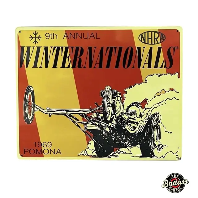 9th Annual Winternationals sign, flat printed tin