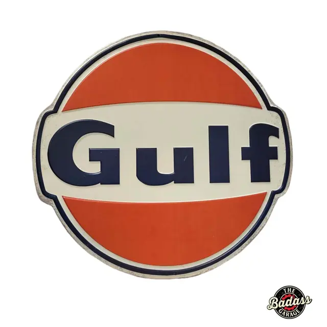 Gulf Oil Modern Logo Shaped And Embossed Metal Sign
