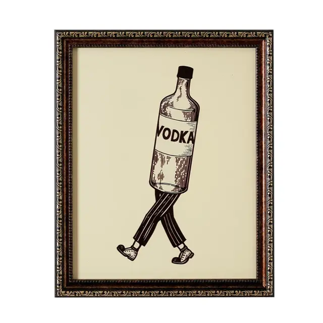 Walking Vodka Printed Glass Framed Wall Decor