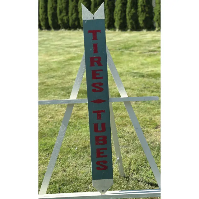 Tires & Tubes Arrow Hand Painted Wood Sign