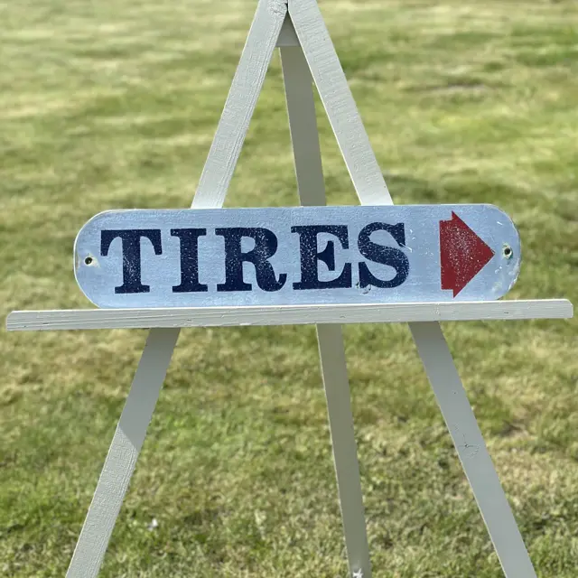 Tires Hand Painted Wood Sign - Red & Blue