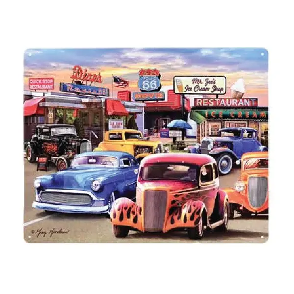 Hot Rod Meetup Flat Rectangle Tin Sign