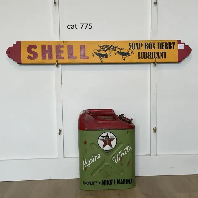 Shell Soap Box Derby Hand Painted Wood Sign - Yellow & Red
