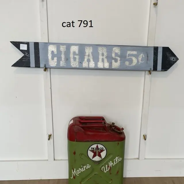 Cigars 5 Cents Arrow Hand Painted Wood Sign