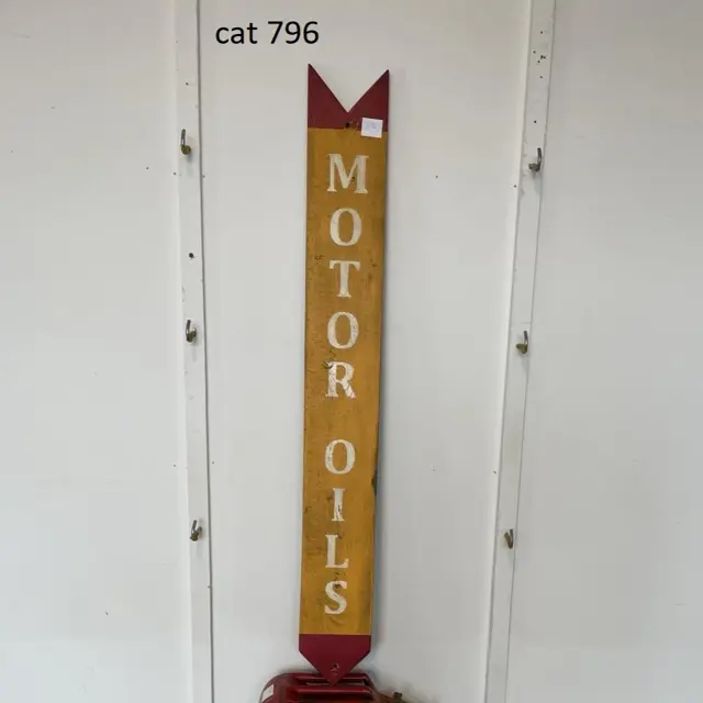 Motor Oils Arrow Hand Painted Wood Sign - Shell Yellow & Red