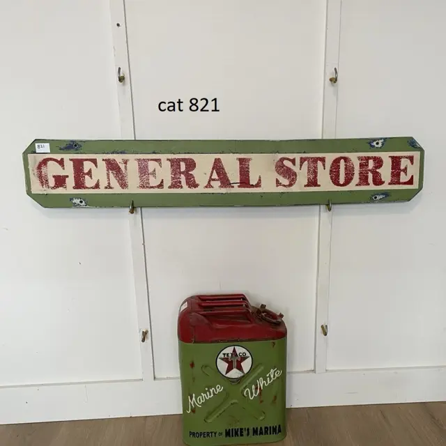General Store Hand Painted Wood Sign - Green & Red