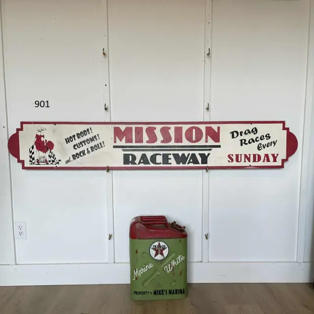 Mission Raceway Drag Races Every Sunday Hand Painted Wood Sign