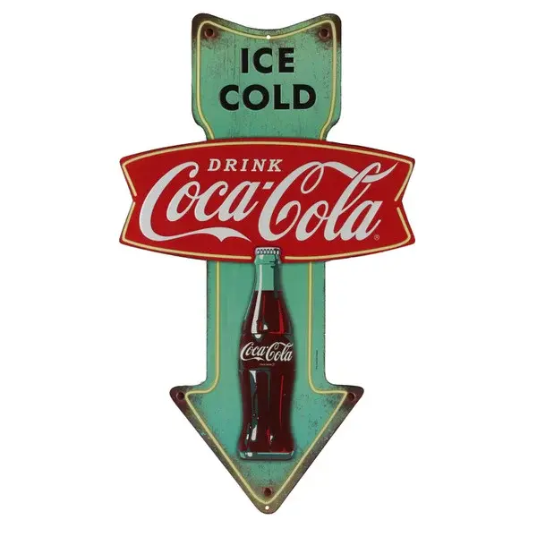 Coca-Cola Ice Cold Arrow Embossed Metal Sign