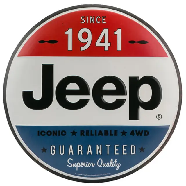 Jeep Superior Quality 12" Round Metal Button Sign Small - Red/White/Blue