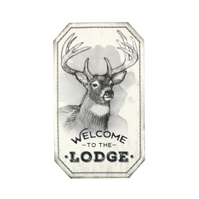Welcome To The Lodge Deer 18" Embossed Metal Sign