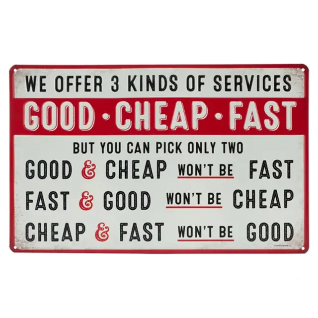 Good Cheap Fast Services Embossed Metal Sign