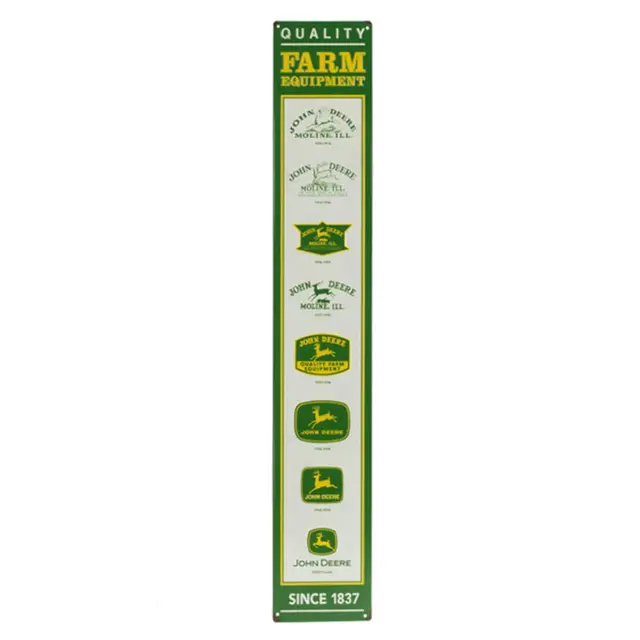 John Deere Logos Vertical Embossed Metal Sign - Green/Yellow