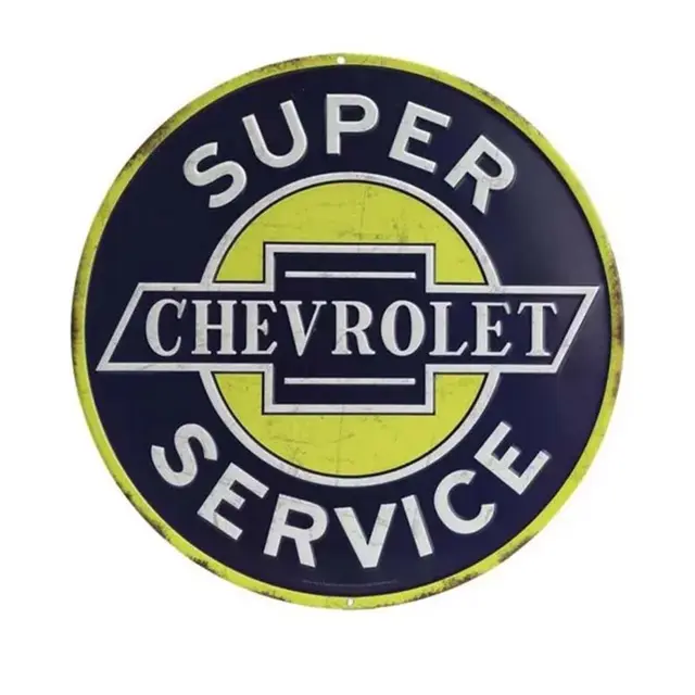 Chevrolet Super Service Embossed Metal Sign With Metalic Gold Finish