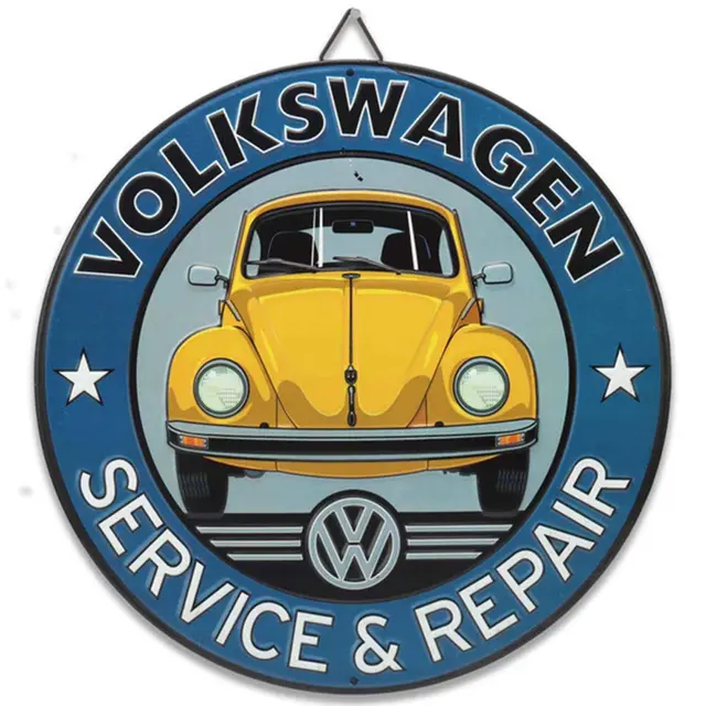 Volkswagen Service & Repair Round Embossed Metal Sign