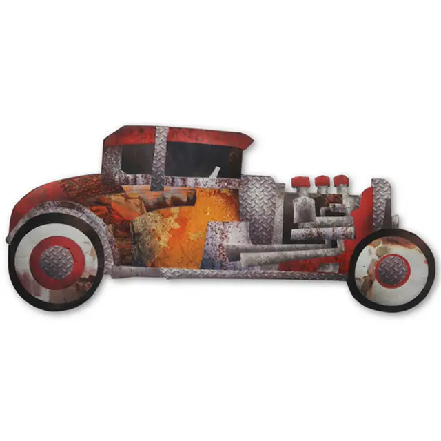 Scrap Metal Hot Rod 30" Shaped And Embossed Metal Sign