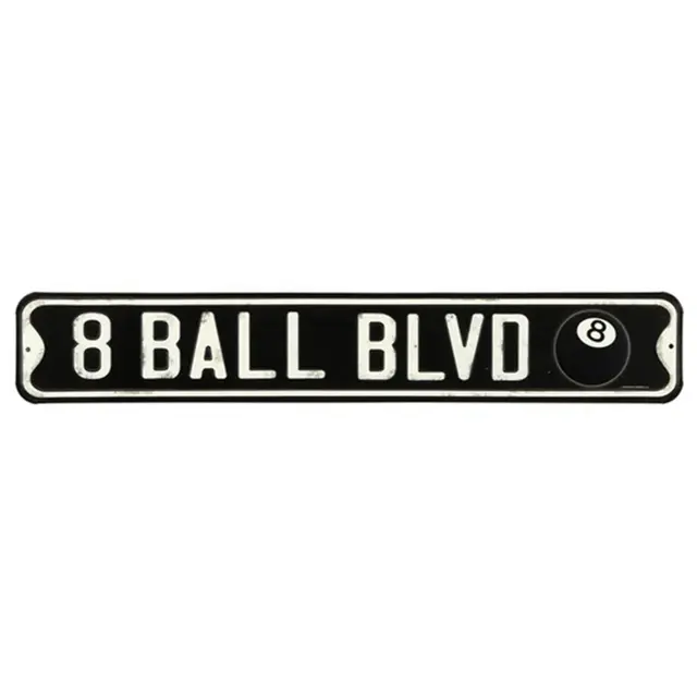 8 Ball Blvd 20" Embossed Metal Street Sign - Black with 8 Ball