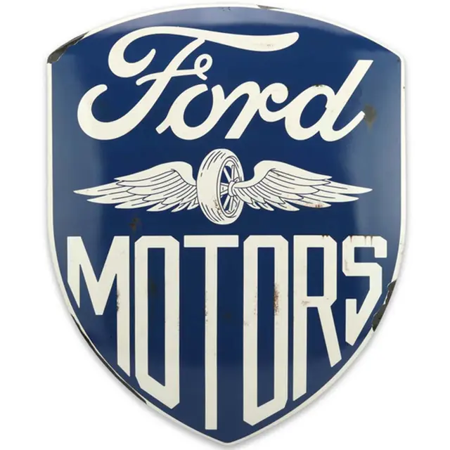 Ford Motors 12" Sheild Embossed Metal Sign - Blue/White