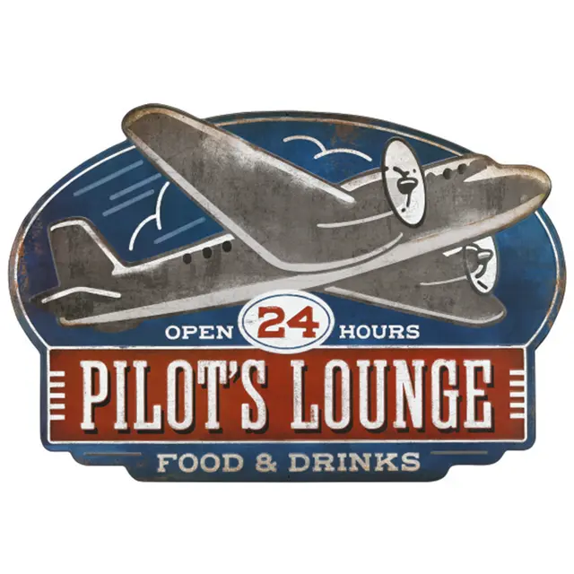 Pilot's Lounge 30" Embossed Metal Sign
