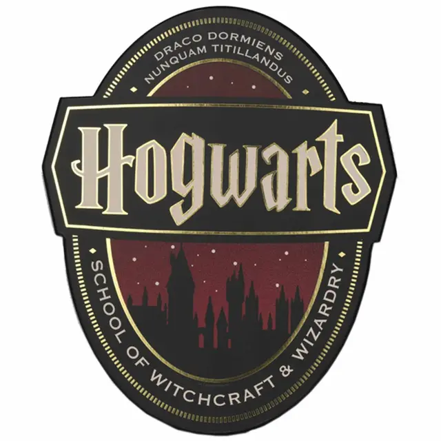 Harry Potter Welcome To Hogwarts 16" Contour Shaped Shield Wood Wall Decor - Black and Burgundy