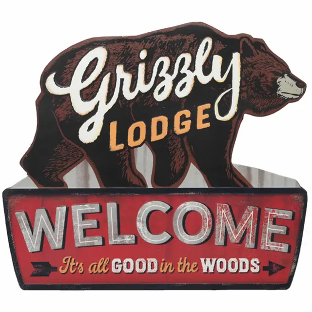 Welcome To Grizzly Lodge Shaped And Embossed Metal Sign