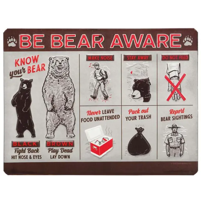 Be Bear Aware Embossed Metal Sign