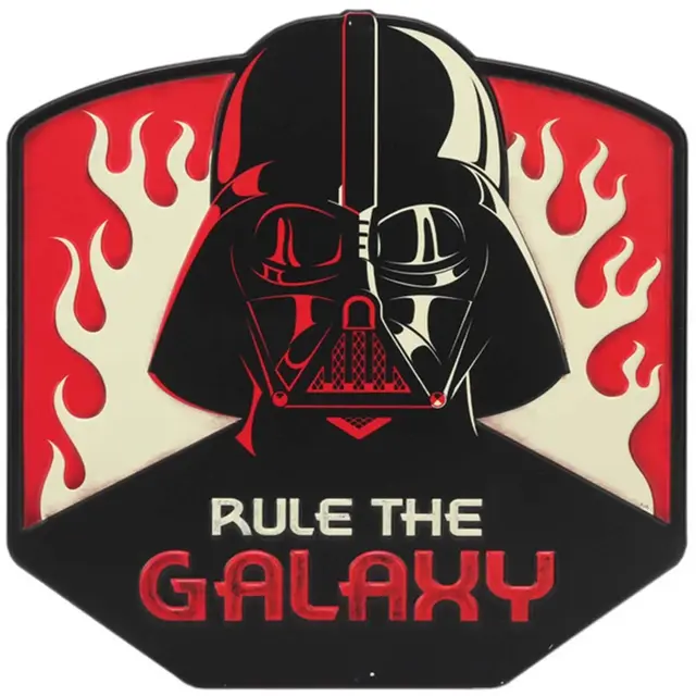 Disney Star Wars Rule The Galaxy 12" Shaped And Embossed Metal Sign - Red and Black with Darth Vader